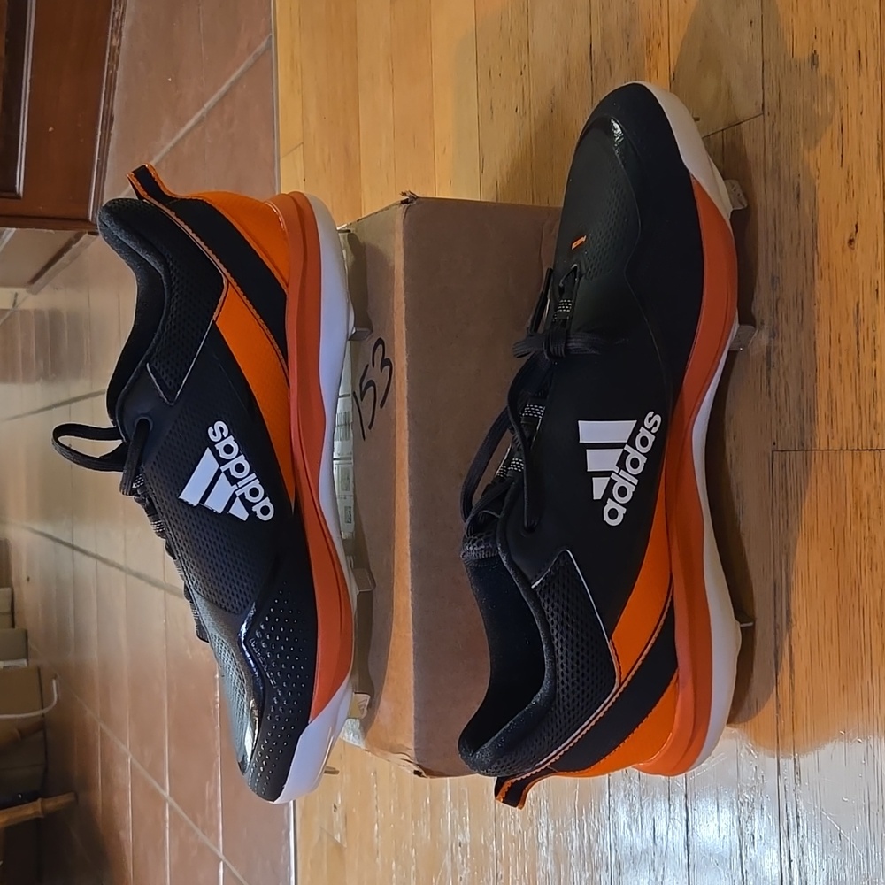 adidas Icon 7 Black/Orange/White Metal Baseball Cleats Size Men's 14